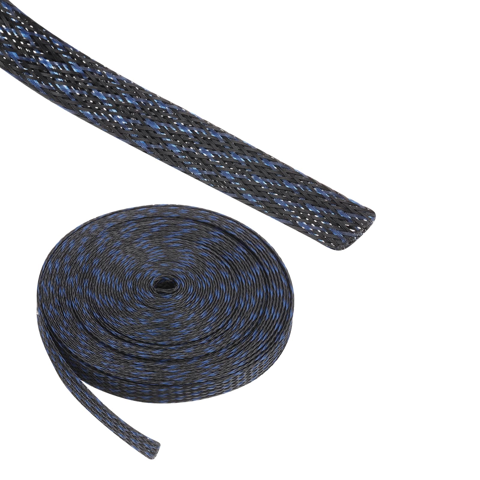 Rebower 25ft PET Expandable Wire Loom 3/8 Inch, PET Braided Wire Sleeving Cable Management Sleeve Tubing [for Audio Video Home Office Cord Protector]-Black Blue