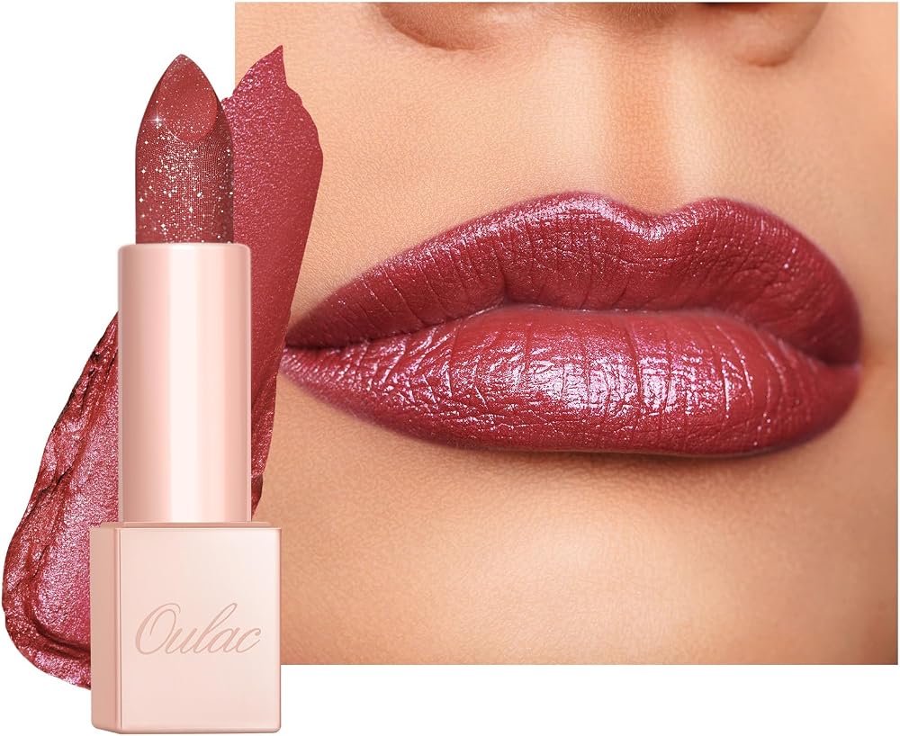 Oulac Rose Glitter Lipstick Brunt Rose Moisture Tinted Lip Balm