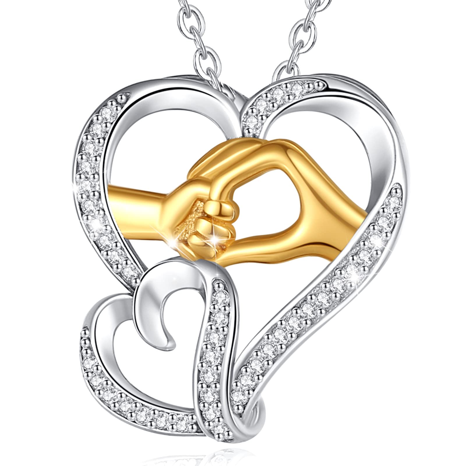 INFUSEU Mummy to be Gifts, 925 Sterling Silver Heart Necklace Hand in Hand Pendant Jewelry Mum Pamper with Best Mother's Day Pregnancy Gifts for Expectant New Mothers — image 1
