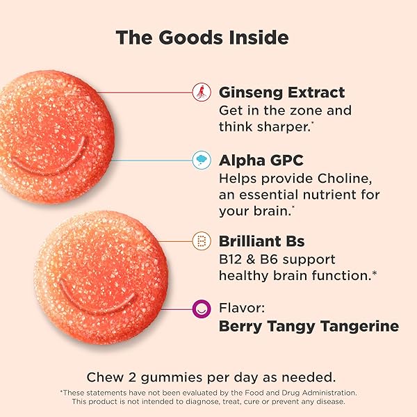 OLLY LASER FOCUS GUMMY, GINSENG, ALPHA GPC, B VITAMINS, BERRY TANGERINE FLAVOR – 36 COUNT