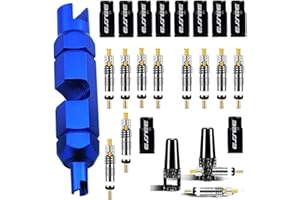 ARACEY 10Pieces Presta Valve Core,12Pieces Alloy Presta Valve Caps with Alloy Valve Core Remover Tool for Tubeless Road MTB Bike, Stan's, Vittoria, Continental, Kenda and More