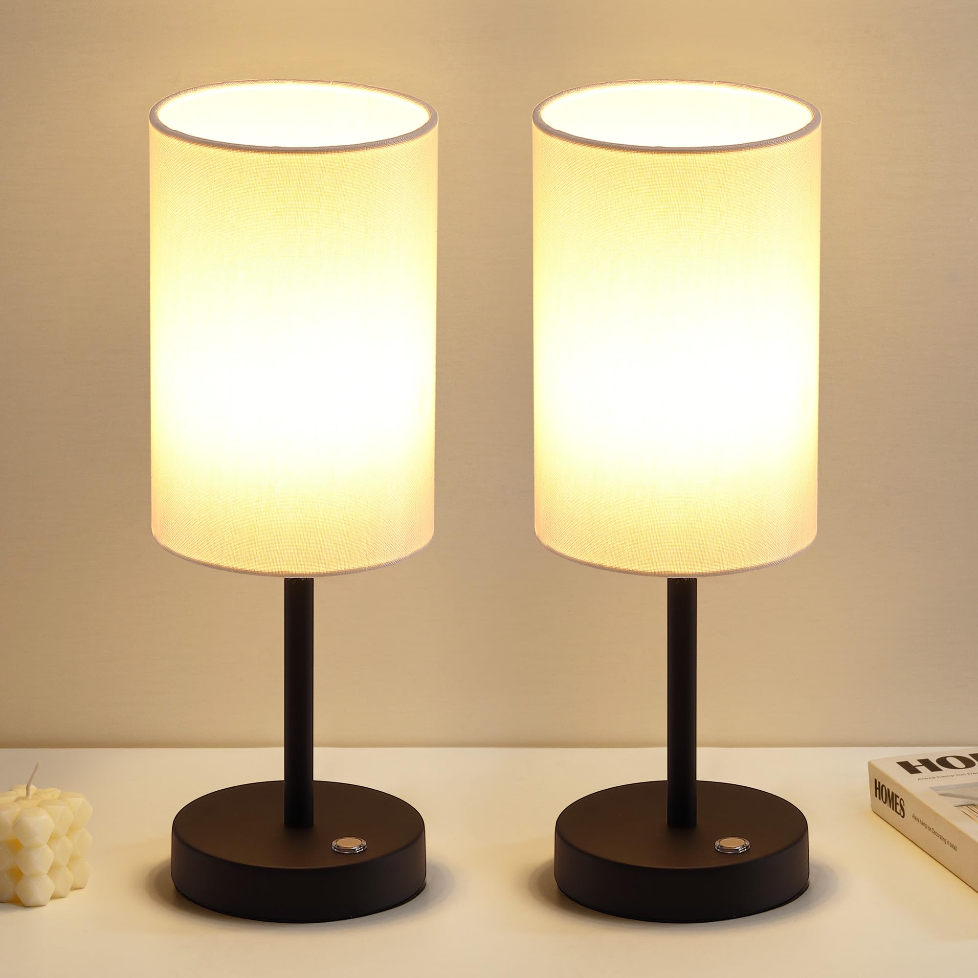 Photo 1 of KDG Simple Cordless Table lamp, Portable Bedside 5000mAh LED Desk Lamp, 3 Brightness Levels Emergency Light, Linen Lampshade for Living Room, Bedroom, Dining Room, Night Light (Black)