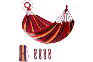 KACHUAN BEAR Rainbow Hammock Cotton Hammocks Comfortable Fabric Hammock with Tree Straps for Travel Patio Garden, Hanging Sturdy Hammocks Up to 660lbs Indoor/Outdoor Portable Hamacas with Travel Bag（Rainbow）