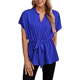AWULIFFAN Women's Button Down Blouses Casual Peplum Summer Tops Short Sleeve Work Chiffon Shirts
