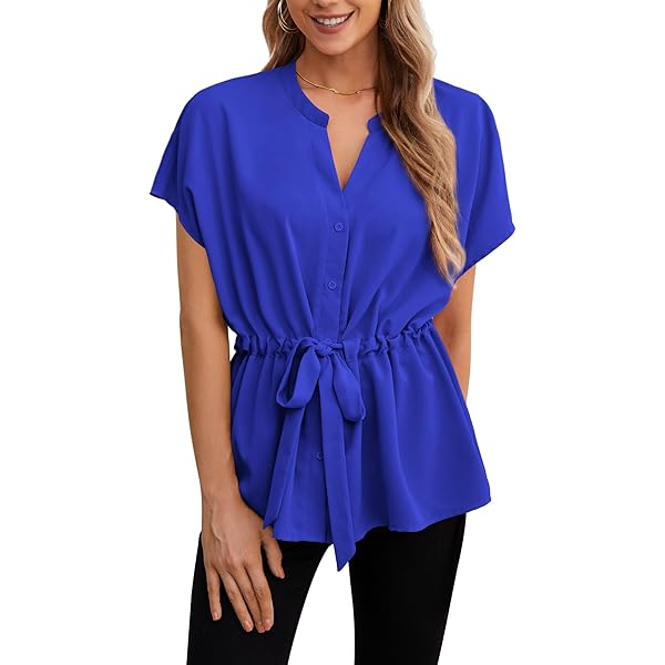 Amazon.com: Women Button Down Blouses Short Sleeve Peplum
