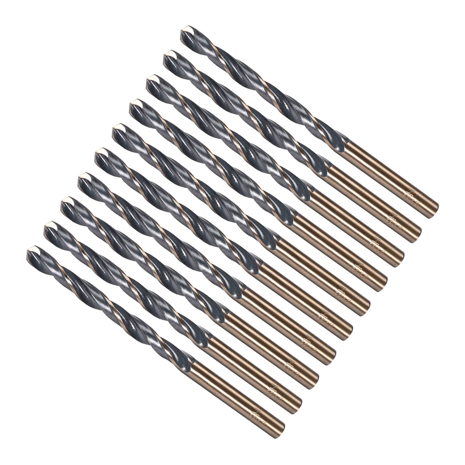 CoCud Twist Drill Bits, 5mm Cutting Edge, Titanium & Nitride Coated High Speed Steel 4341 Round Shank - (Applications: for Stainless Steel Drilling Machine), 10-Pieces