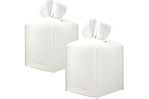 Connsole Casa Premium PU Leather Tissue Box Holder - Elegant Hotel-Style Tissue Box Cover for Home, Office & Car Décor, Tissues Cube Organizer for a Natural & Classic Look (White 2 Pack)