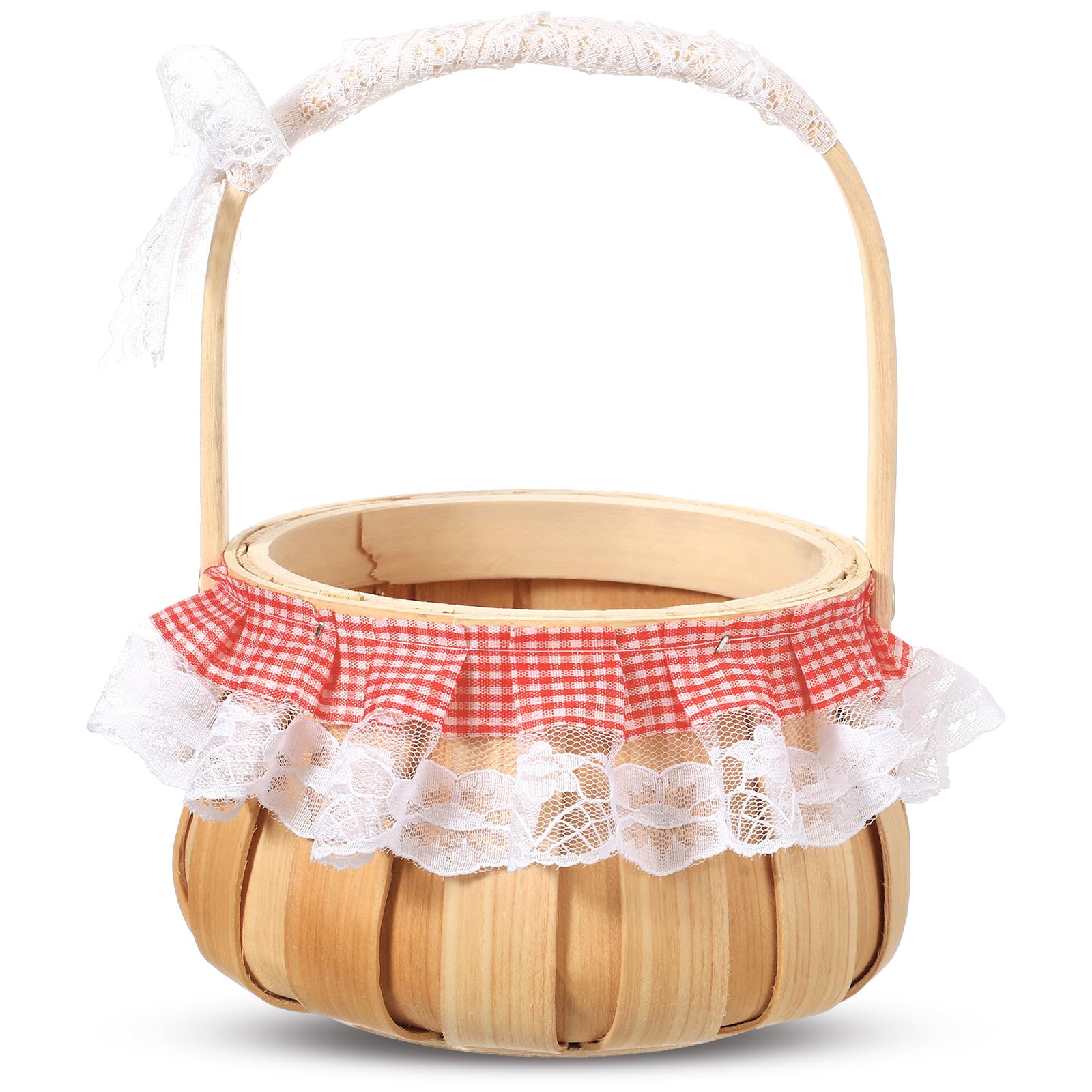 Photo 1 of Cinnvoice Small Picnic Basket with Handle Gingham Picnic Hamper for Women Red Hood Cape Costume Halloween Accessory Outdoor Camping Easter Birthday(Woodchip Style)