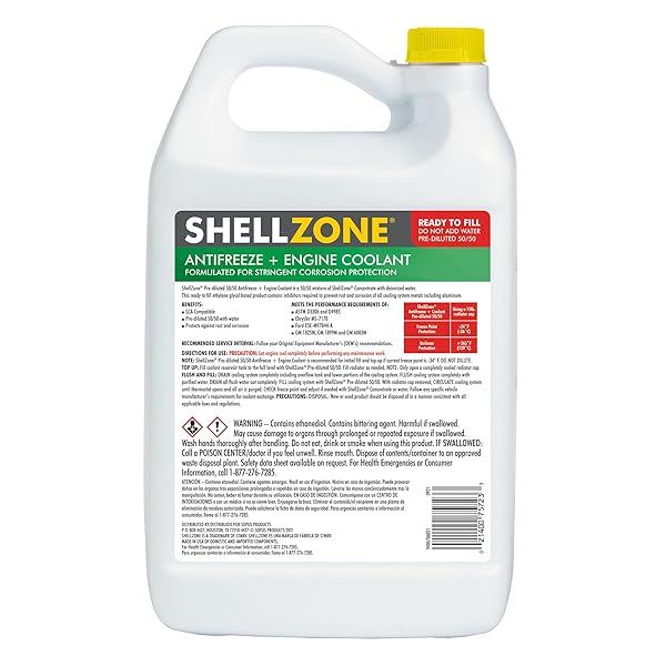 SHELLZONE 50/50 PRE-DILUTED ANTIFREEZE + COOLANT (1 GALLON, SINGLE PACK)