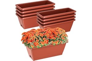 Tectsia 8pcs Rectangle Window Boxes Planters, 17 Inches Long Window Sill Planter Box Outdoor, Plastic Rectangular Window Flower Herb Pots Indoor with Drainage Holes and Trays for Garden Windowsill