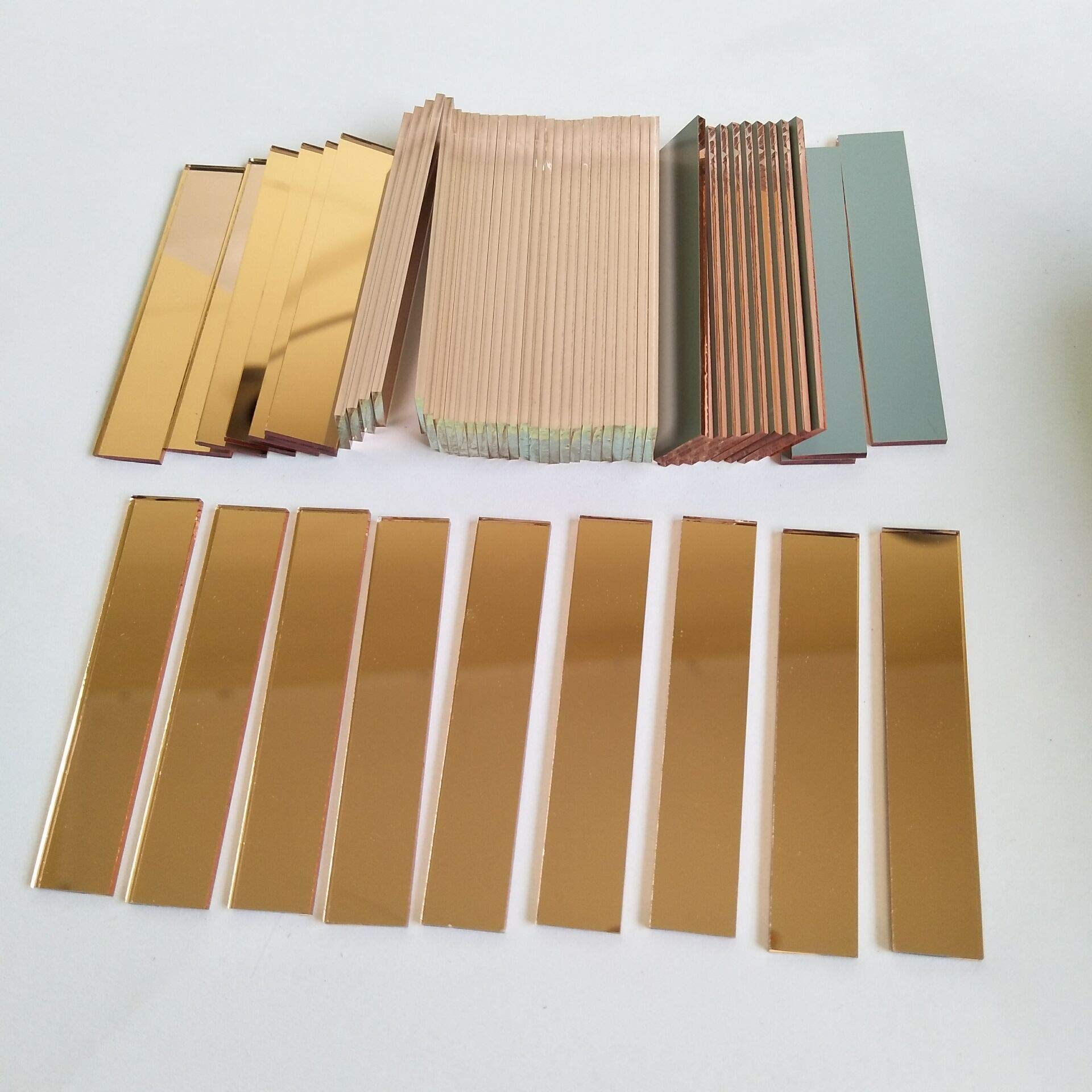 Small Glass Rectangle Craft Mirrors,Rectangle Mosaic Tiles,Glass Mirror Mosaic 100PCS (Rose Gold, 9.5x50.8mm)