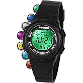 SOCICO Kids Digital Watch 5ATM Waterproof &amp; 7 Color Lights for Boys Girls | Alarm, Stopwatch, 12/24H, Soft Band, Easy to read, Sports, Swimming, Daily Wear, Idea Birthday Gift