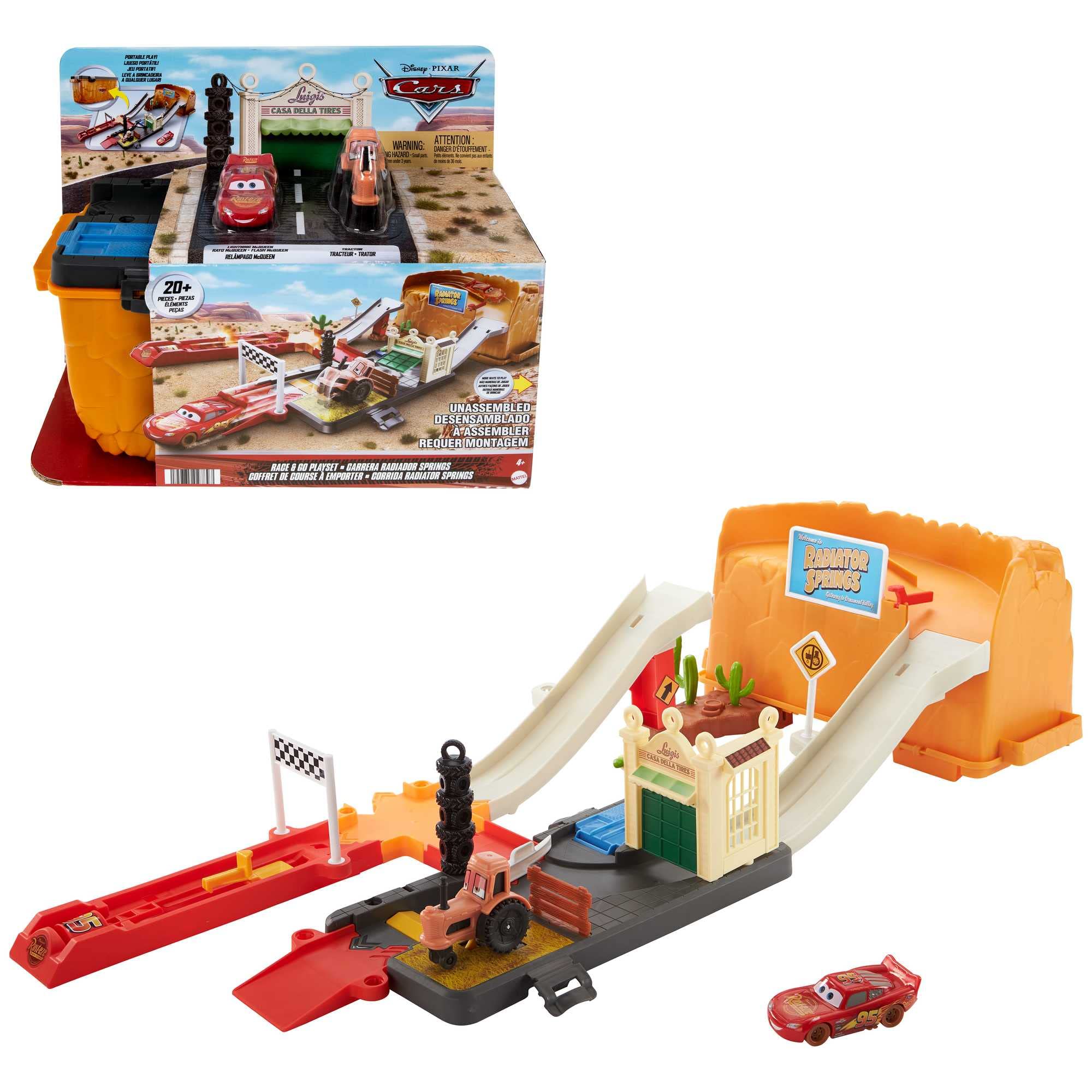 Disney and Pixar Cars Toys, Track Set and Storage with Lightning McQueen Toy Car, Race and Go Playset, HDN02