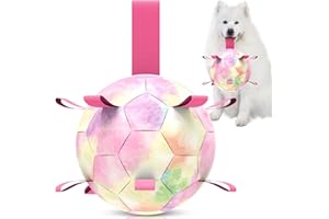 QDAN Extra Large Dog Toys Soccer Ball - Durable Dog Balls for Extra Large Dogs, Beach Pool Dog Water Toy, Interactive Dog Toys for Tug of War, Puppy Birthday Gifts, Rainbow (9 Inch)