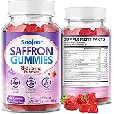 Saffron Gummies for Adult Kids - with Saffron 88.5mg, Vitamins D3 & B6, Magnesium, Zinc, Ashwagandha, L - Theanine, St. John's Wort - Supports Mood & Focus, Strawberry Flavor, 60 Count