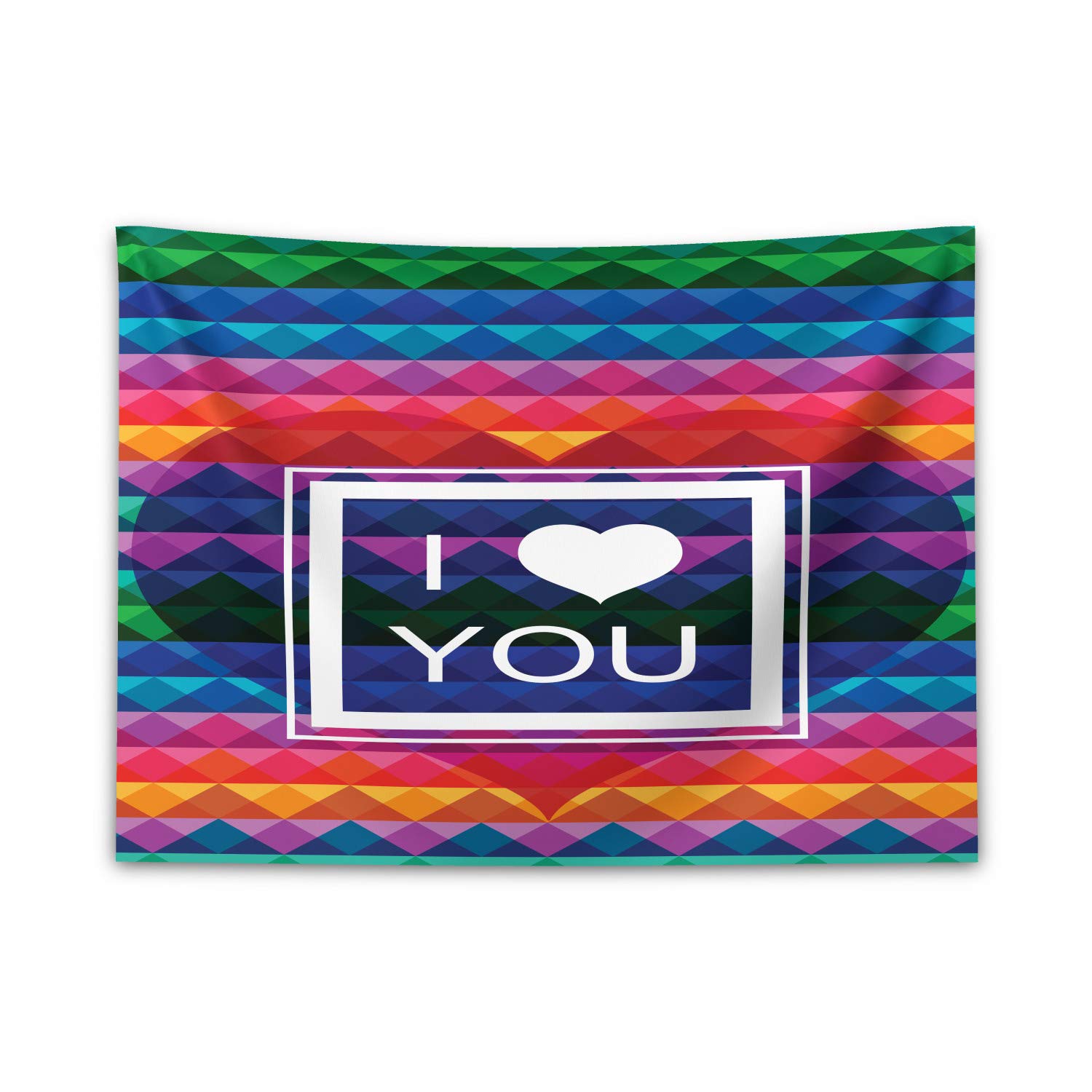 ABAKUHAUS Vintage Rainbow Tapestry, Colorful Fractal Mosaic Backdrop with Heart and I Love You Frame Valentines, Fabric Wall Hanging Decor for Bedroom Living Room Dorm, 58 W X 43 L, Multicolor