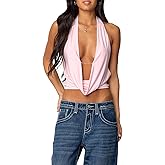 Open Back Halter Tops for Women Deep V Neck Sleeveless Backless Tie Back Going Out Tops Sexy Y2k Summer Streetwear