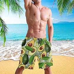 visesunny Men's Avocado Palm Leaf Print Beach