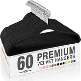 HOUSE DAY Black Velvet Hangers 60 Pack, Premium Non Slip Clothes Hangers | Felt Hangers Slim Space Saving Hanger for Closet Organizer, Heavy Duty for Coat with 360&deg; Rotating Silver Hook