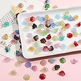 Juimtien 100Pcs Glass Trumpet Flower Beads for Jewelry Making Cute Colorful Bellflower Charm Bead Caps Loose Aesthetic Beads for DIY Necklace Earrings Bracelets Crafts