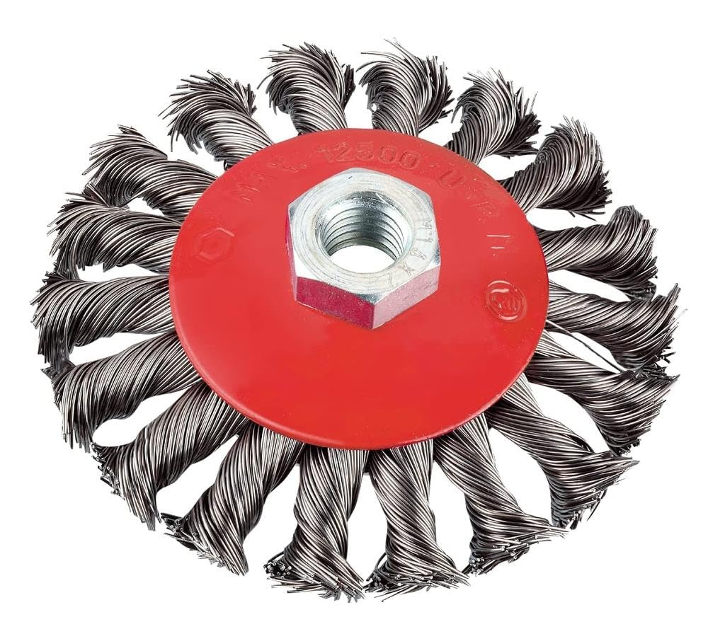kwb 100mm Wire Brush Set for Angle Grinder, Twisted HSS Steel Wire, M14 Thread, Metal and Stone Cleaning, Rust Remova