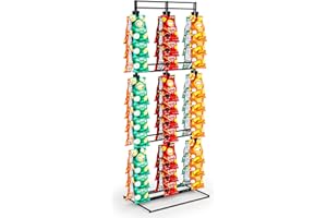 PHOPICH Chip Rack Display Stand, 3-Row with 60 Clips Retail Display Snack Candy Potato Chips Bag Holder for Party, Counter, Concession Stand