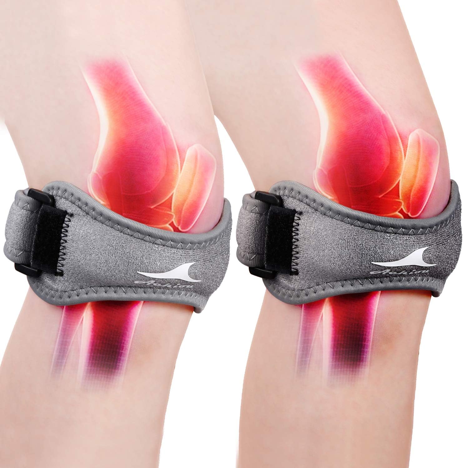 Achiou 2 Pack Patellar Tendon Support Strap, Knee Pain Relief with Silicone, Adjustable Knee Band, Knee Strap for Gym, Running, Hiking, Weight Lifting: Sports & Outdoors