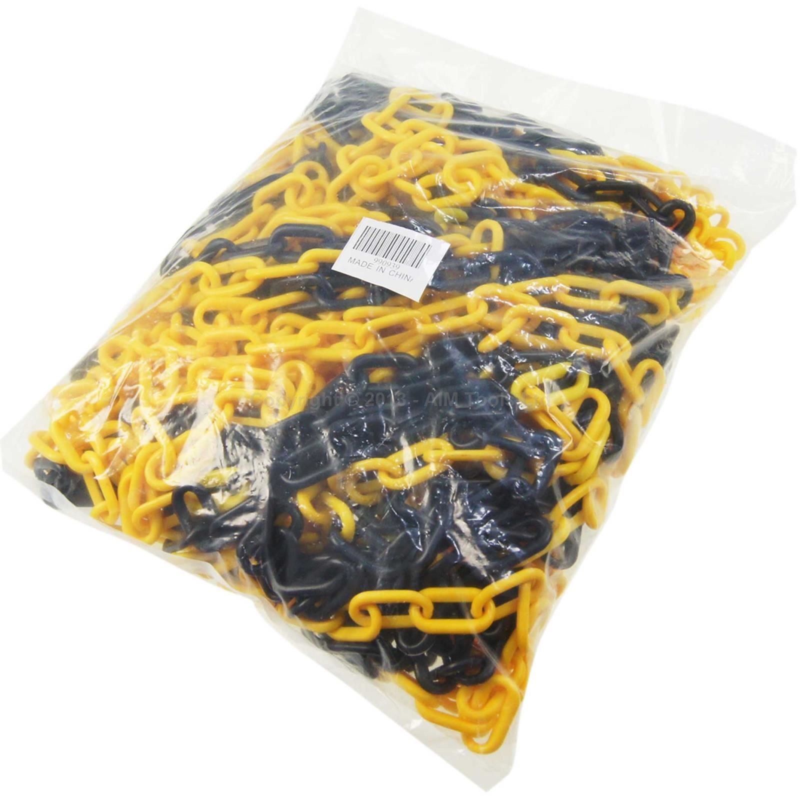 KATSU Plastic Chain Barrier 25 Meters 5mm x 25m High Visibilty Black and Yellow Plastic Link Chain for Warning Safety Parking Space, Crowd Control, Traffic, Queuing Line 990939