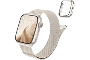 Stainless Steel Mesh Loop Compatible for Apple Watch Strap 40mm 41mm 44mm 45mm 42mm 46mm and Case with Screen Protector, Magn