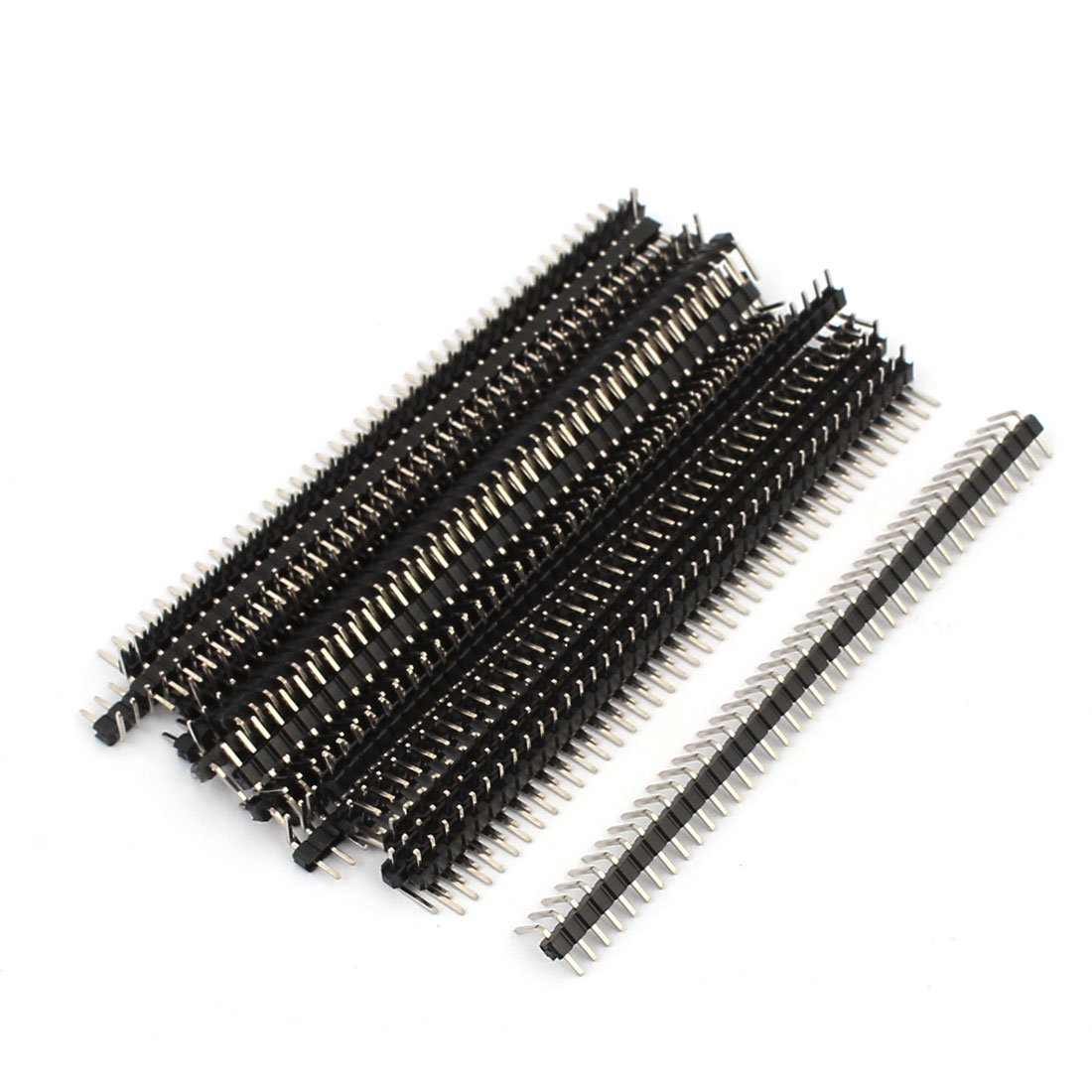 sourcing map 18 Pcs Right Angle 40 Pin 2.54mm Single Row Pin Header Strip PCB Connector