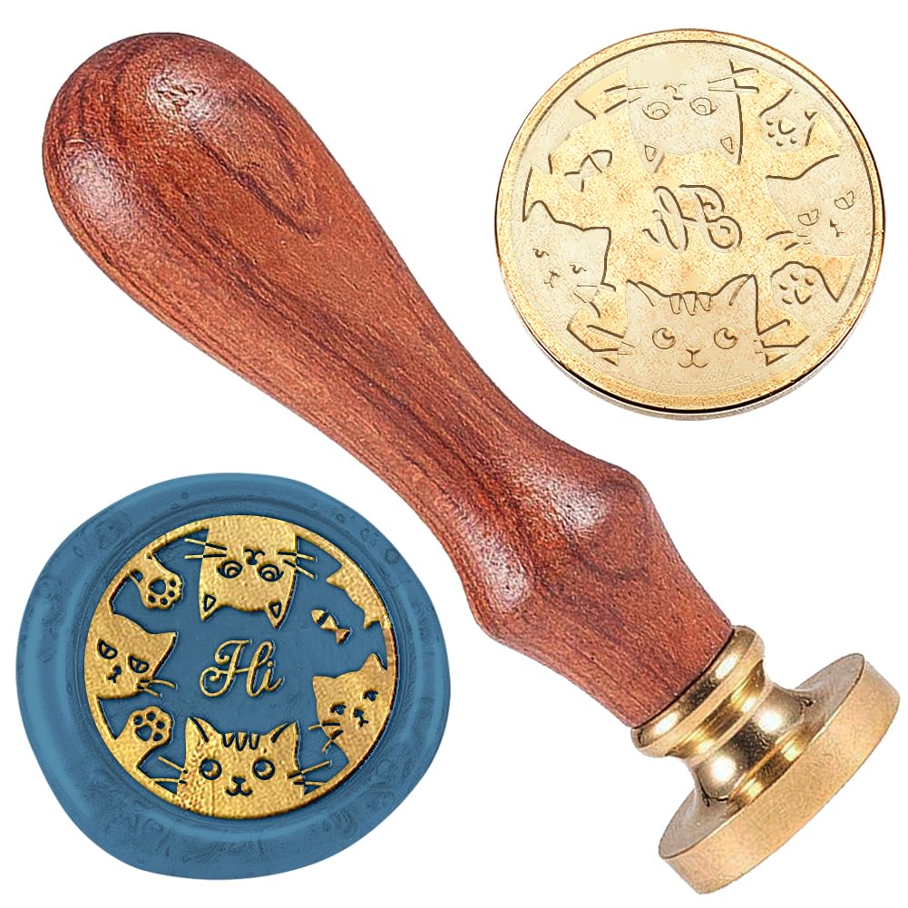 DELORIGIN Cat 1" Wax Seal Stamp Vintage Sealing Stamps Removable Brass Head Seal Stamp with Wooden Handle Sealing Wax for Envelope Card Letter Wedding Invitations Gift Wrapping Decor