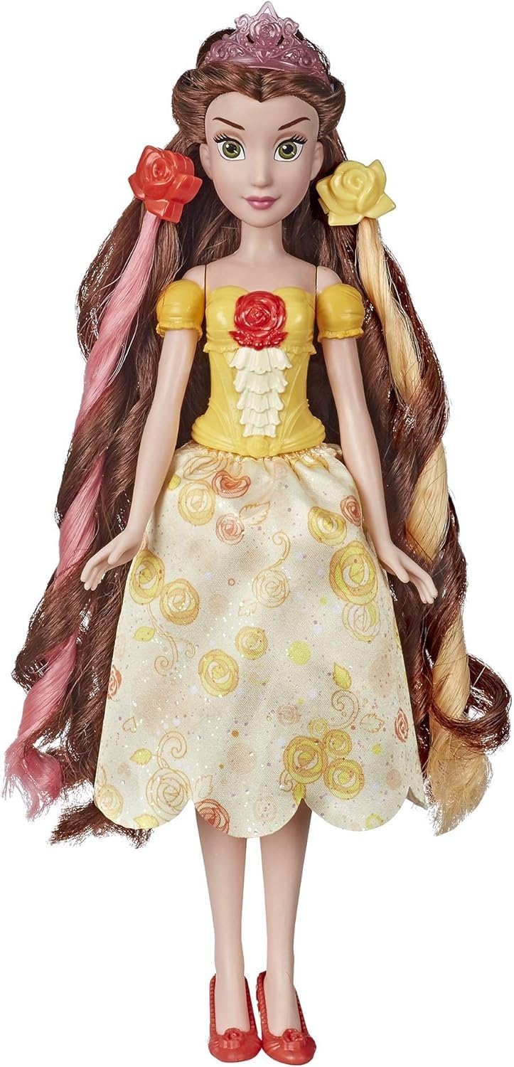 Disney Princess Hair Style Creations Belle Fashion Doll, Hair Styling Play Toy with Brush, Hair Clips, Hair Extensions and Removable Fashion