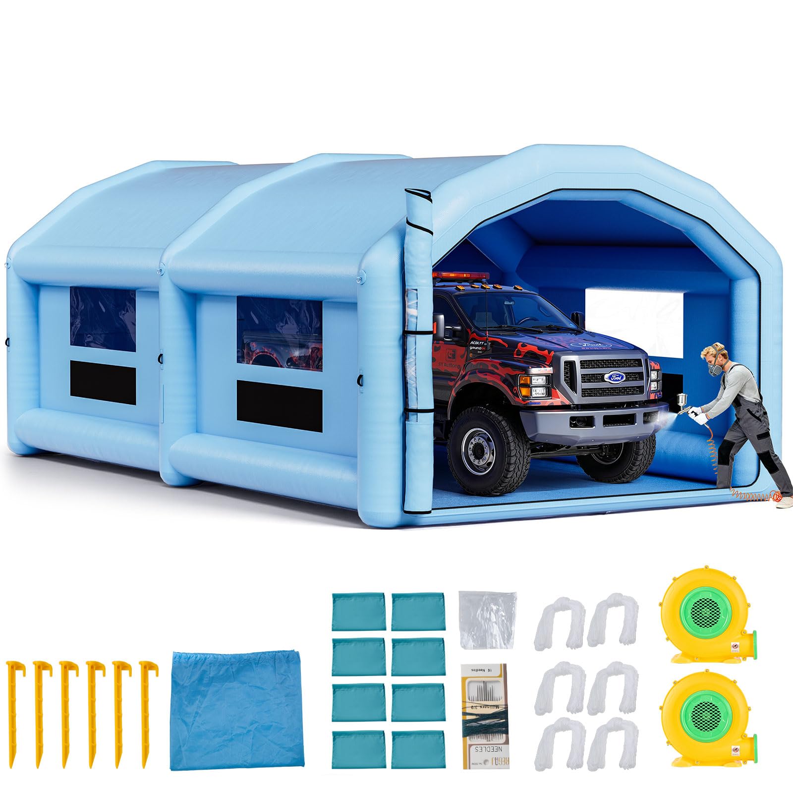 Photo 1 of ***Open to show****
***Factory seal***

VEVOR Inflatable Paint Booth, 32.81 x 19.69 x 13.12 ft, Inflatable Spray Booth with 950W and 1100W Blowers and Air Filter System, Round Roof, for Painting Car, Truck, Furniture, Automotive Sheet Metal