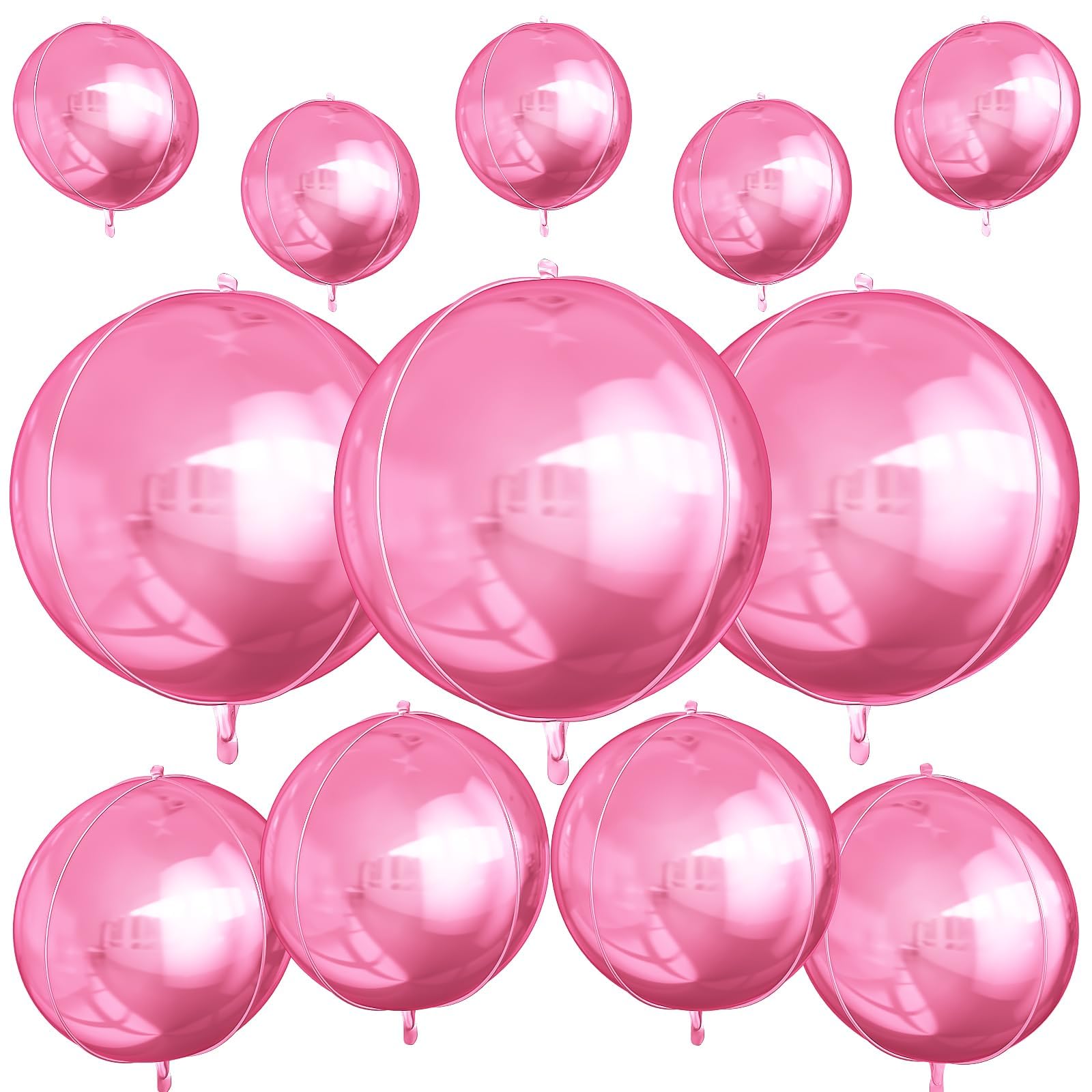 View 1 of 12Pcs Pink Round Foil Balloons, 22" 15" 10" 4D Helium Ball Balloon, Metallic Pink Foil Balloon for Birthday Valentine's Day Graduation Wedding Anniversary Disco Prom Party Decorations