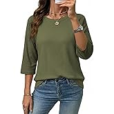 Dokotoo Womens Tops Spring Summer 3/4 Length Sleeve Fashion T Shirts for Women Crewneck Waffle Knit Casual Loose Tee Blouses