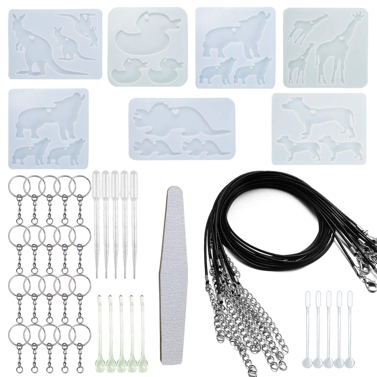 Cayway 39 PCS Animal Silicone Mould Animal Keychain Silicone Molds Jewelry Resin Molds, 6 PCS Resin Casting Molds, 20 PCS Keychain, Black Wax Rope and Jewelry Making Kit for Pendants, Necklace — image 1