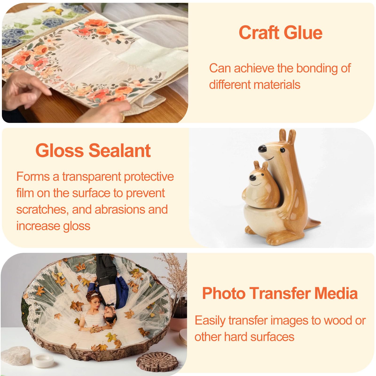 1DFAUL 200 ml Bastelkleber mit Glanzfinish, Lack und Versiegelung in einem, schnelltrocknend, kratz- und abriebfest, wasserfest, für Holz, Papier, Ton, Stoff und mehr. 3