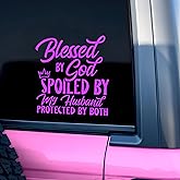 Blessed by God Spoiled by Husband Car Decal Funny Wife Mirror Stickers Jesus Christian Gifts Car Accessories Affirmations Vinyl Waterproof 8 Inches Sticker for Wife Women Mother's Day