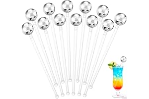 Soledea 12 Pcs Disco Ball Drink Stirrers, 8 Inch Silver Plastic Mirror Ball Swizzle Sticks, Decorative Beverage Stirrers for 70s 80s 1970s Party Home Bar Coffee Shop Use