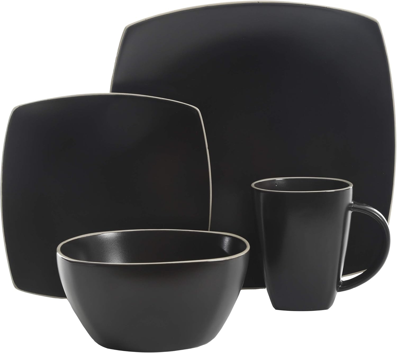  | Gibson Elite Soho Lounge Square Dinnerware Set, Service for Four (16pcs), Matte Black: Dinnerware Sets