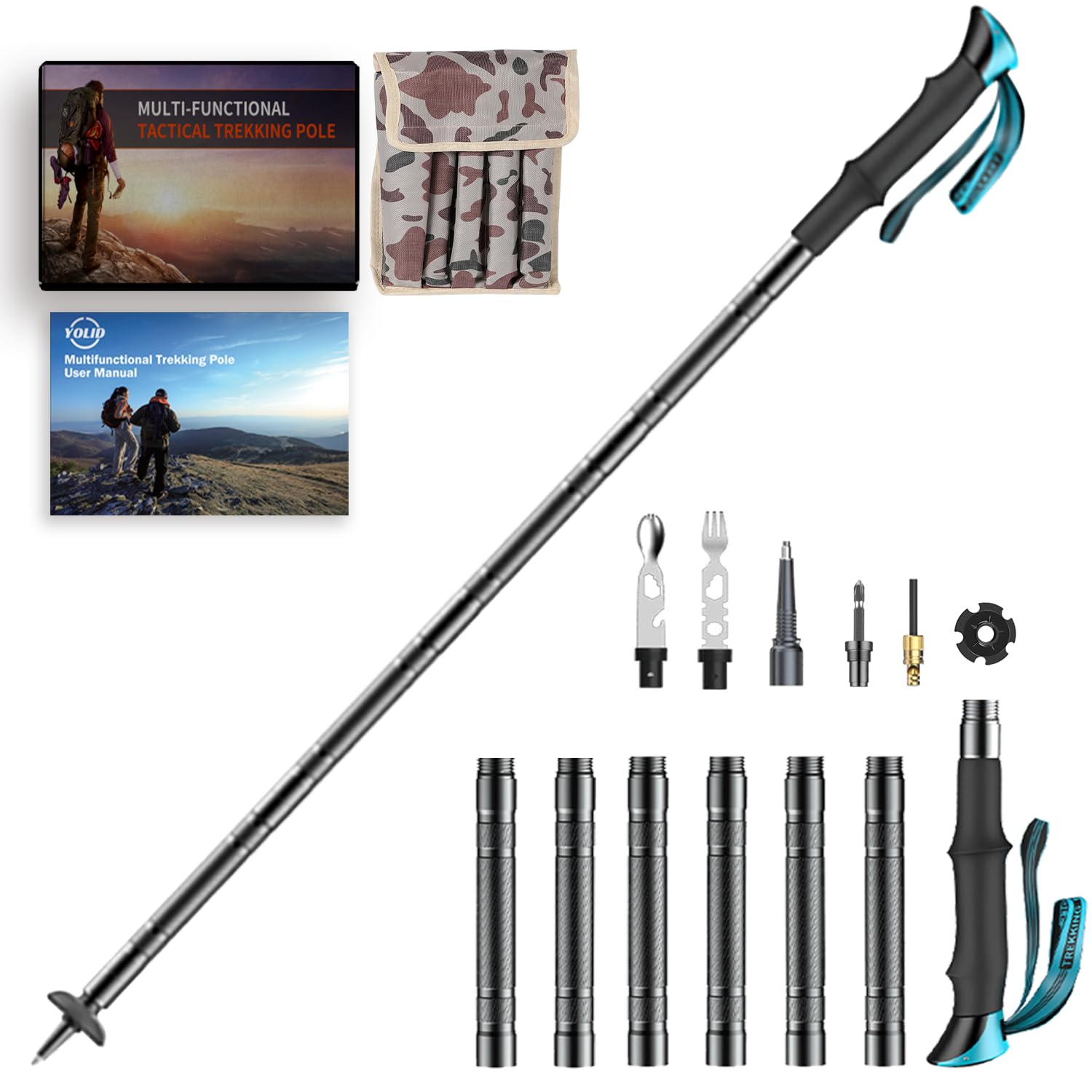 Prime 15-in-1 Tactical Walking Stick: Adjustable Multipurpose Hiking Pole for Men & Women | Trekking & Camping