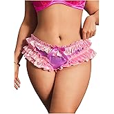 OYOANGLE Women's Plus Size Satin Frilly Panties Bow Mid Rise Full Coverage Briefs Silky Underwear