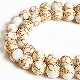 60pcs 6mm White Howlite Gold Spun Beads Natural Gemstone Beads Round Loose Beads for Jewelry Making