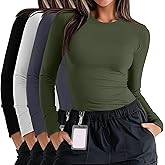 Evervibe 4 Pack Women's Plus Size Underscrub Shirts Long Sleeve Crew Neck Tops Fitted Basic Layering Tee for Nurse Undershirt