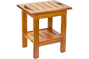 Utoplike Teak Shower Stool, Wooden Small Shower Bench for Inside of Shower, Compact Shower Stool with Shelf, Handle, Non-Slip