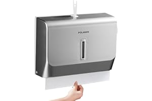 POLASEN Paper Towel Dispenser Wall Mount Silver Upgraded Plastic Thickness for Universal 10” Multifold Trifold Z Fold Hand Towel Tissue Holder with Lock for Commercial Restroom Bathroom