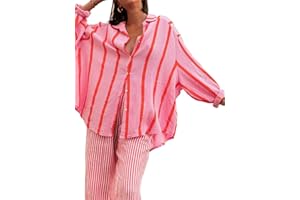 Floerns Striped Button Down Shirts for Women Long Sleeve Oversized Blouse Casual Tops for Casual Travel