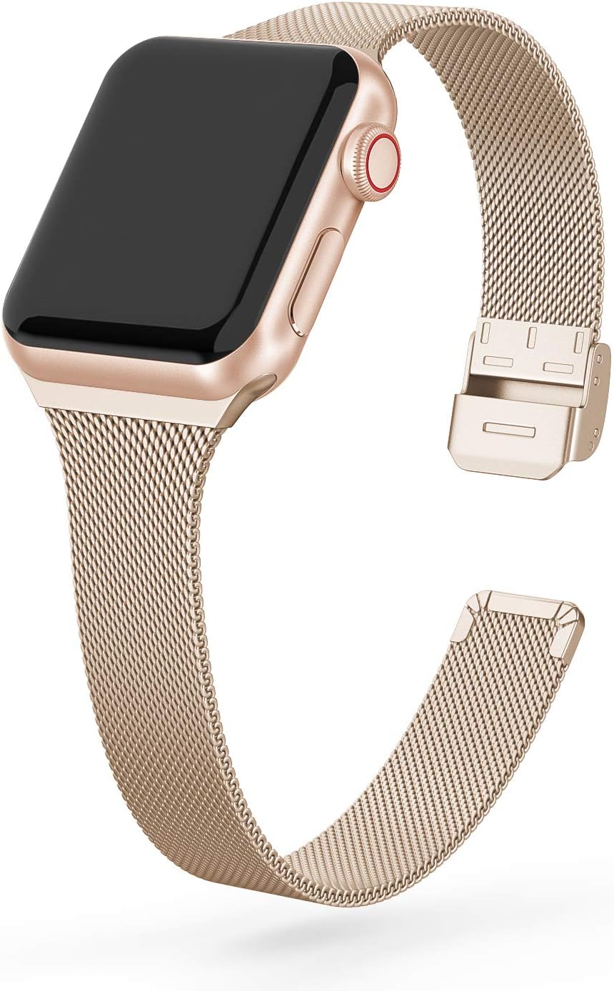 SWEES Compatible with Apple Watch Bands 41mm 38mm 40mm 42mm 44mm 45mm, Stainless Steel Metal Narrow Slim Thin Replacement Compatible for iWatch Series 9 8 7 6 5 4 3 2 1 SE Women, Rose Gold