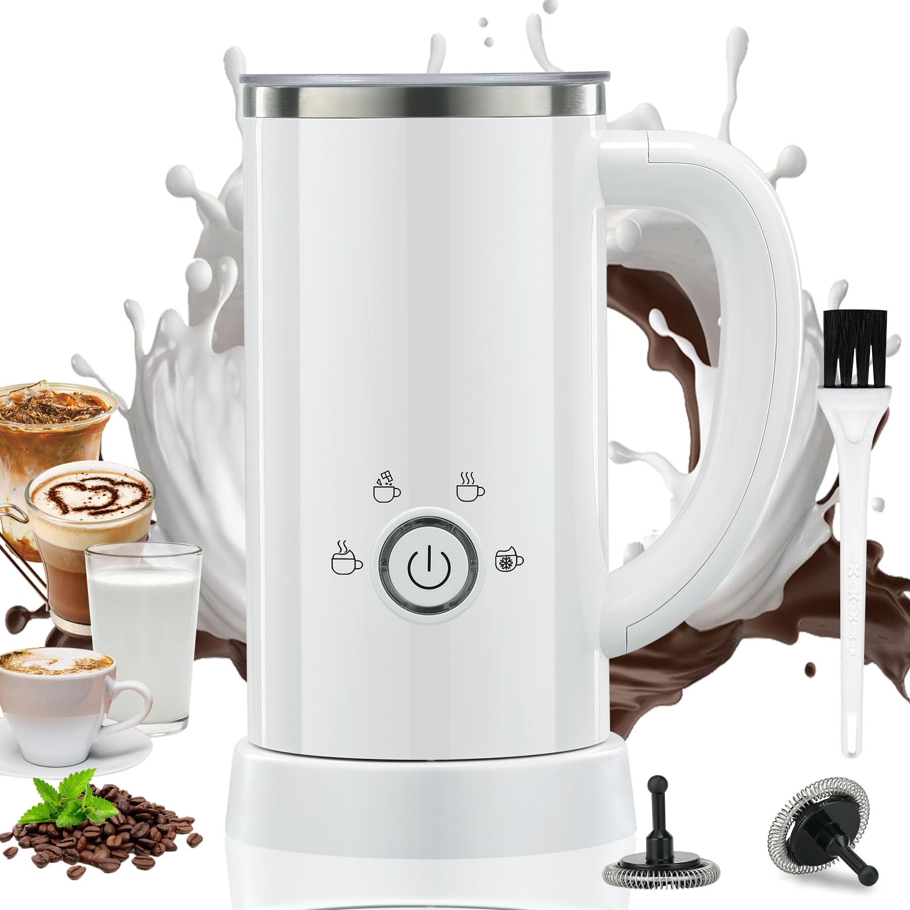 Electric Milk Frother & Steamer – 4-in-1 Hot/Cold Foam Maker For Latte, Cappuccino & Hot Chocolate, 300ml Capacity