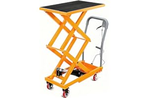 GARVEETECH Hydraulic Lift Table Cart, 770Lbs Load Capacity 59 Inch Lifting Height, Manual Double Scissor Lift Table with Non-Slip Pad and 4 Wheels,Hydraulic Scissor Cart (770lbs-Double-Yellow)